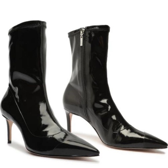 SCHUTZ Women's Luh Mid Pointed Toe Boot 7.5 Calf Black Patent Leather New $190 - Picture 5 of 9